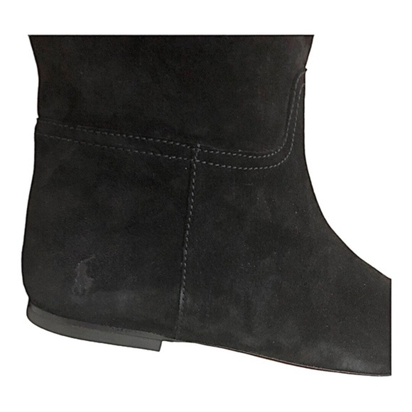 Polo Ralph Lauren black Calf Suede/Calf Leather knee-high flat pointy toe boots - Picture 13 of 16